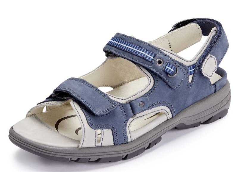 Waldläufer, sportliche Damen-Sandalen, Weite H, mit herausnehmbarem Fußbett, Schuhgröße 8 1/2, Jeans-Hellgrau von Waldläufer