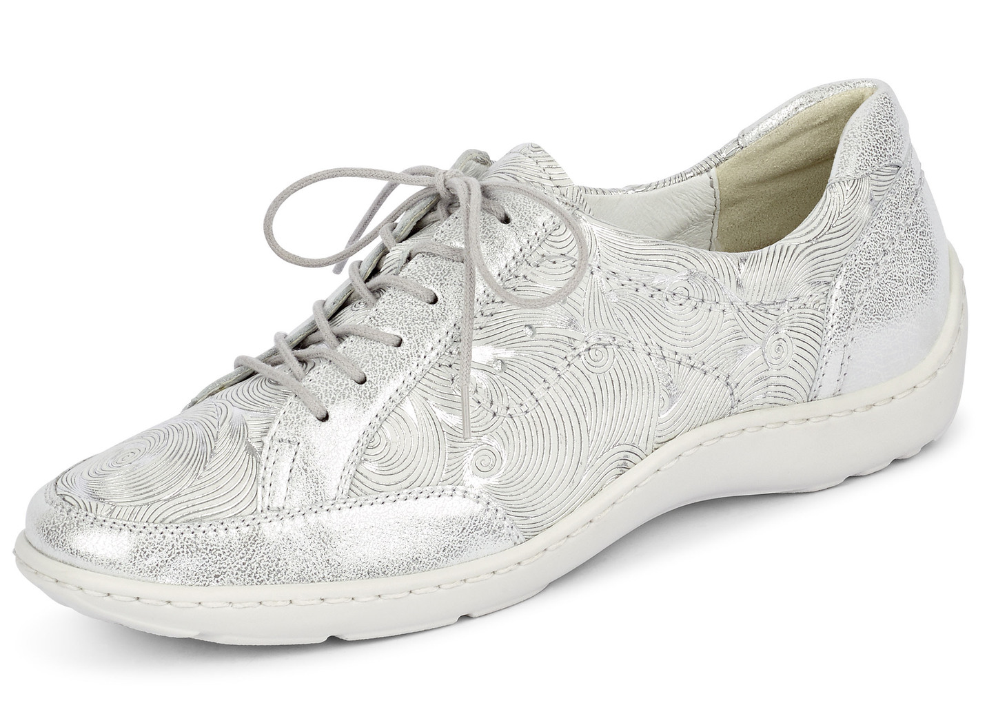 Waldläufer Schnürschuh aus Rind-Metallicleder, Schuhgröße 4, Mattsilber von Waldläufer