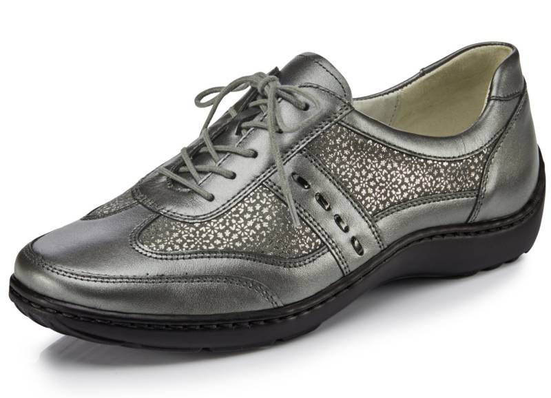 Waldläufer, bequeme Damen-Schnürschuhe, Weite H, mit herausnehmbarem Fußbett, Schuhgröße 8, Altsilber von Waldläufer