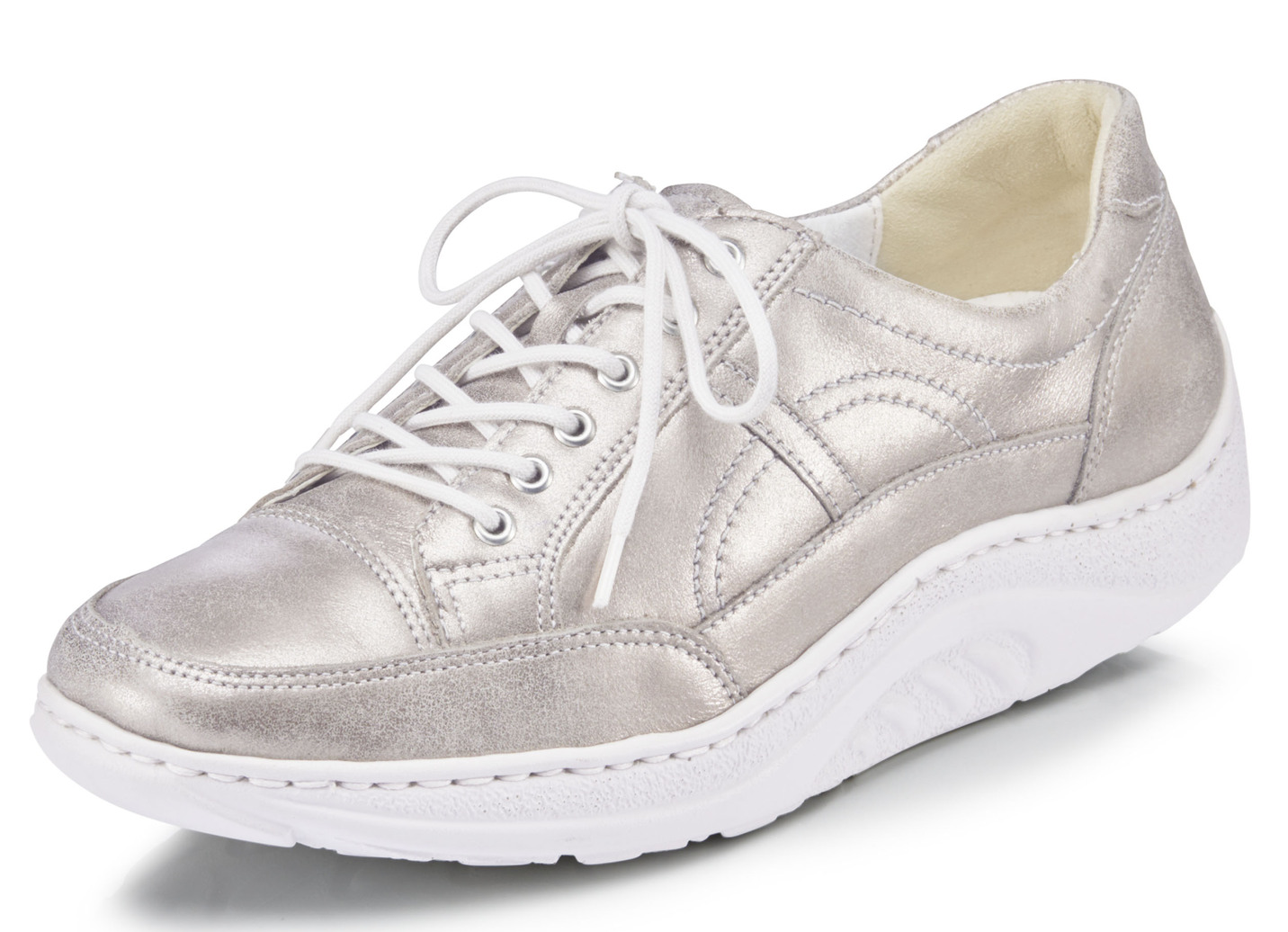 Waldläufer, bequeme Damen-Schnürschuhe, Weite H, Sohle mit Abrollfunktion, Schuhgröße 4, Champagner von Waldläufer