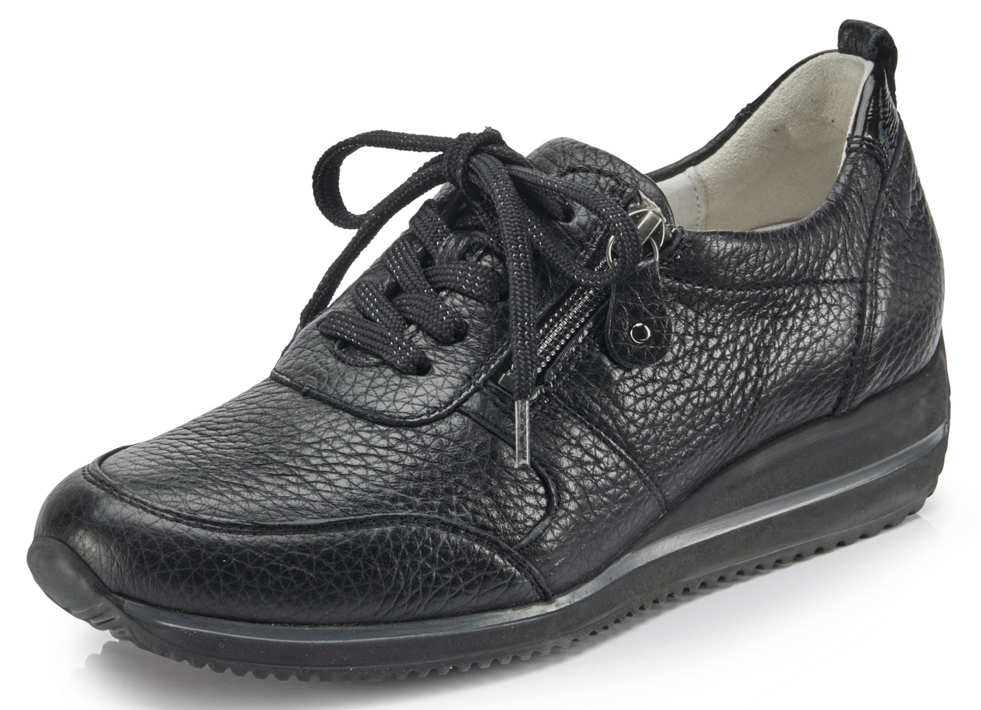 Waldläufer, leichte Damen-Sneaker, Weite H, mit herausnehmbarem Fußbett, Schuhgröße 4, Schwarz von Waldläufer