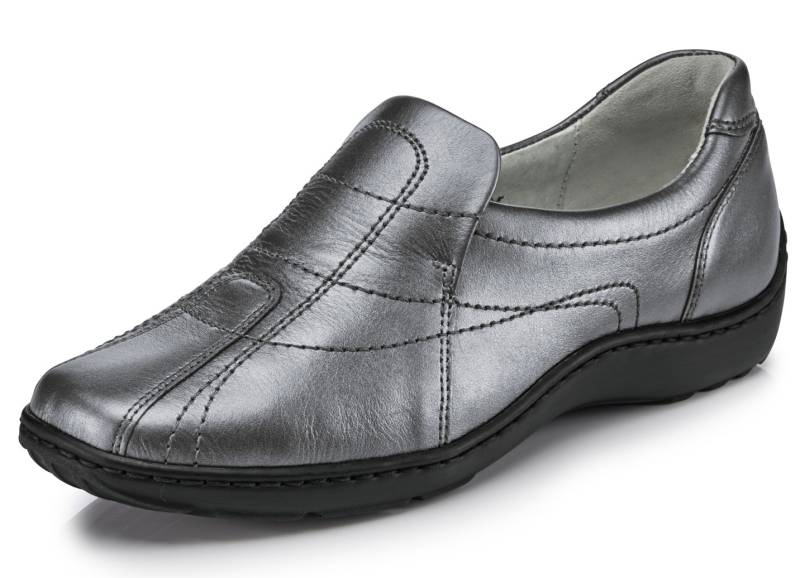 Waldläufer, bequeme Damen-Slipper, Weite H, mit herausnehmbarem Fußbett, Schuhgröße 5, Altsilber von Waldläufer