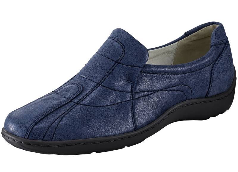 Waldläufer, bequeme Damen-Slipper, Weite H, mit herausnehmbarem Fußbett, Schuhgröße 8, Stahlblau von Waldläufer