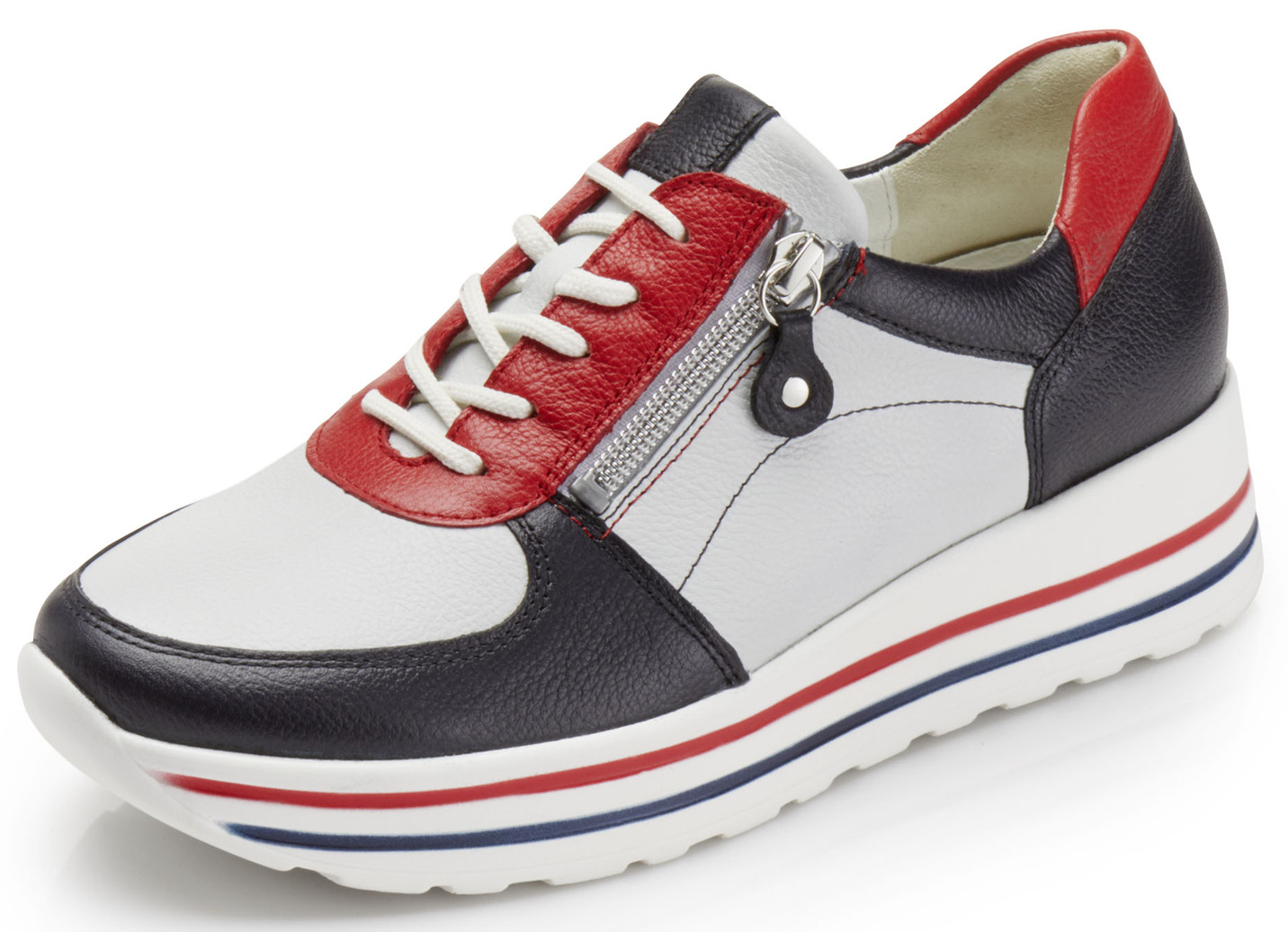 Waldläufer Sneaker aus bestem Nappaleder, Schuhgröße 3 1/2, Blau-Weiss-Rot von Waldläufer