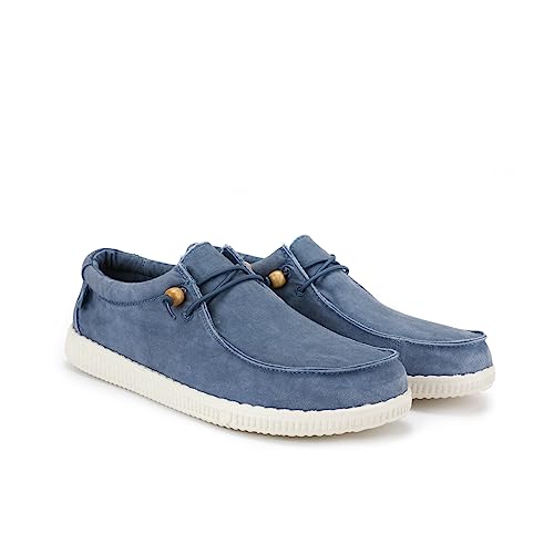 WALK IN PITAS | WP150 WALLABI Washed | Herren Mokassins | Flache Slipper für Männer | Slip on Loafer | Sneakers | Schlupfschuhe | Freizeitschuhe | Walkinpitas Schuhe | Blau 38 von WALK IN PITAS