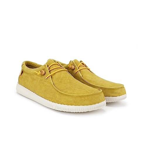 WALK IN PITAS | WP150 WALLABI Washed | Herren Mokassins | Flache Slipper für Männer | Slip on Loafer | Sneakers | Schlupfschuhe | Freizeitschuhe | Walkinpitas Schuhe | Senf 44 von WALK IN PITAS