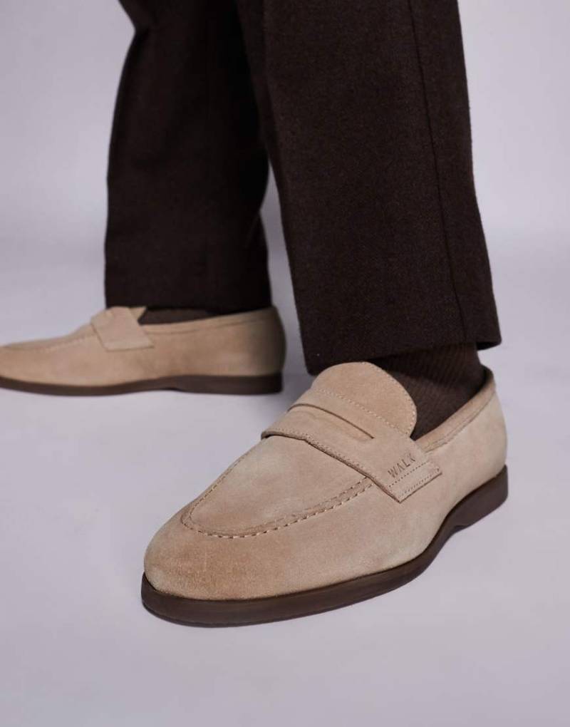 Walk London - Angelo - Wildleder-Loafer in Steinbeige mit Steg-Detail-Braun von WALK LONDON