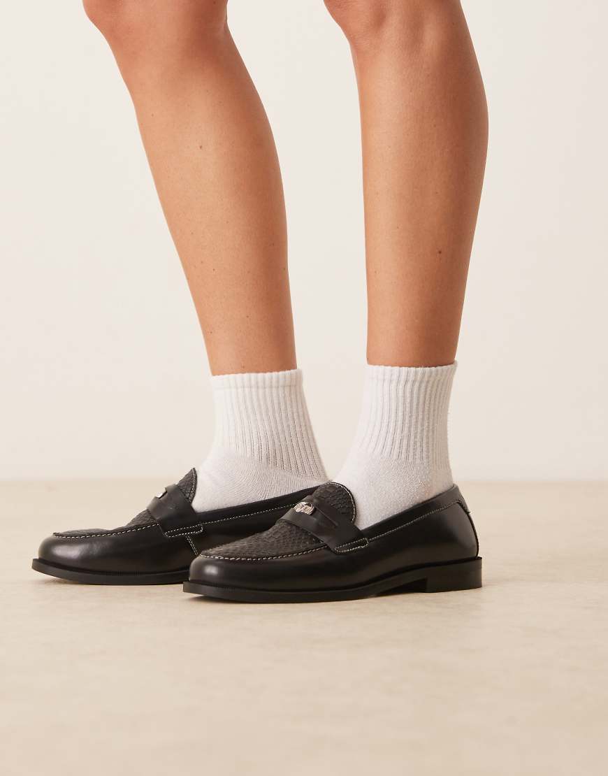 Walk London - Rhea - Penny-Loafer in schwarzer Kroko-Optik von WALK LONDON