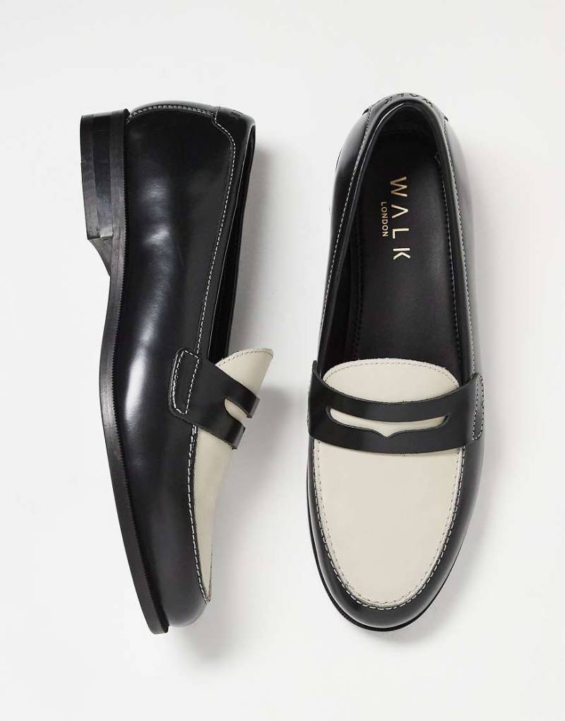 Walk London - Torbole - Leder-Loafer in Schwarz/Wollweiß mit Stegdetail von WALK LONDON