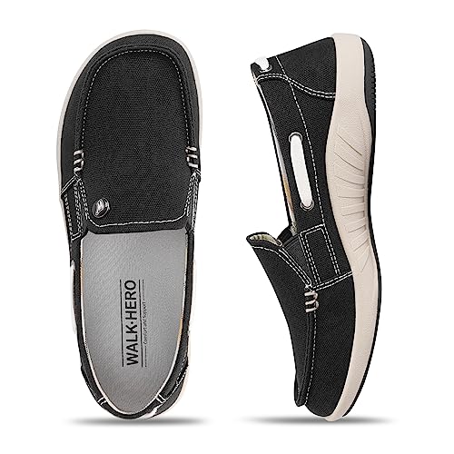 Damen-Schlupfschuhe – lässige Boots-Slipper für Damen mit Unterstützung des Fußgewölbes – Plantarfasziitis, Canvas-Sneaker für den täglichen Spaziergang, Schwarz, 41 EU von WALK·HERO COMFORT AND SUPPORT