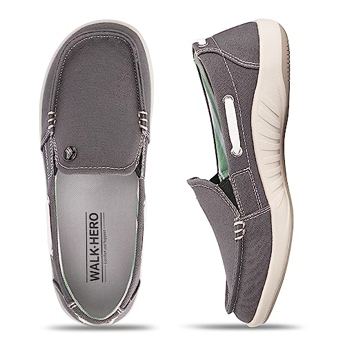 Damen-Schlupfschuhe – lässige Boots-Slipper für Damen mit Unterstützung des Fußgewölbes – Plantarfasziitis, Canvas-Sneaker für den täglichen Spaziergang, grau dunkel, 39.5 EU von WALK·HERO COMFORT AND SUPPORT