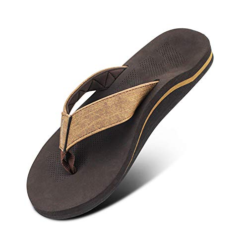 Herren Sandalen Flip Flop mit orthopädischer Fußgewölbeunterstützung, athletische Slide Sandalen für Herren mit weichem gepolstertem Fußbett, Kaffee, 46 EU von WALK·HERO COMFORT AND SUPPORT