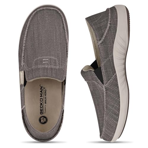Herren-Schlupfschuhe, Bootsschuhe mit Fußgewölbeunterstützung, orthopädische Canvas-Slipper für Plantarfasziitis, Indoor- und Outdoor-Wanderschuhe zur Schmerzlinderung, Braun, 46 EU von WALK·HERO COMFORT AND SUPPORT