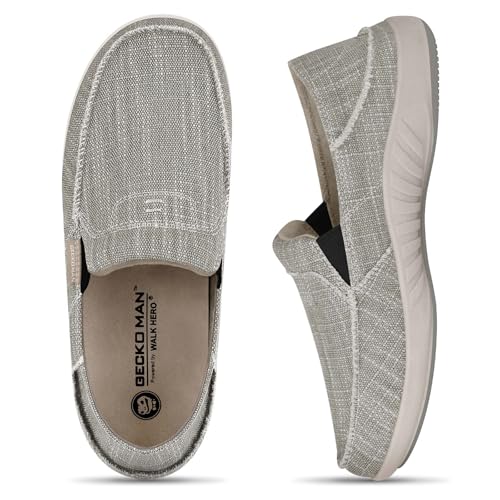 Herren-Schlupfschuhe, Bootsschuhe mit Fußgewölbeunterstützung, orthopädische Canvas-Slipper für Plantarfasziitis, Indoor- und Outdoor-Wanderschuhe zur Schmerzlinderung, GRAU, 41.5 EU von WALK·HERO COMFORT AND SUPPORT