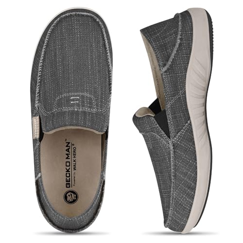Herren-Schlupfschuhe, Bootsschuhe mit Fußgewölbeunterstützung, orthopädische Canvas-Slipper für Plantarfasziitis, Indoor- und Outdoor-Wanderschuhe zur Schmerzlinderung, Schwarz, 44.5 EU von WALK·HERO COMFORT AND SUPPORT