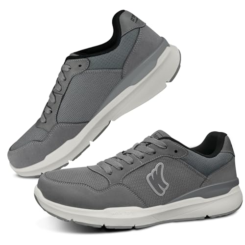 Herren-Wanderschuhe für Plantarfasziitis, Fußgewölbeunterstützung, Herren-Sneaker mit rutschfester Gummisohle, bequeme, legere orthopädische Schuhe mit breiter Zehenbox, GRAU, 39.5 EU von WALK·HERO COMFORT AND SUPPORT