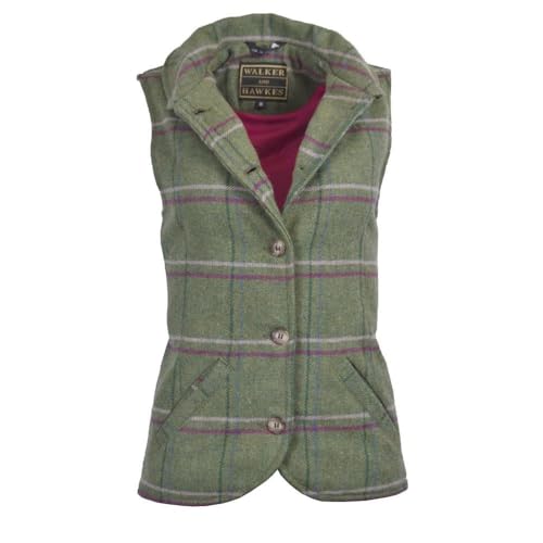 WALKER AND HAWKES - Ashby - Damen Country-Weste aus Tweed - für die Jagd geeignet - Muster mit rosa Streifen - EU 36 (UK 8) von WALKER AND HAWKES