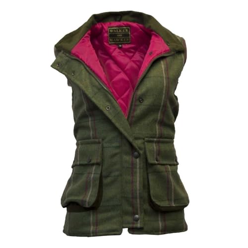 WALKER AND HAWKES - Bayston - Damen Country-Weste aus Tweed - für die Jagd geeignet - Muster mit rosa Streifen - EU 50 (UK 22) von WALKER AND HAWKES