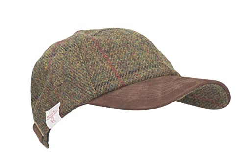 WALKER AND HAWKES Brungton - Basecap aus Harris-Tweed - Schirm aus Leder - Jägergrün von WALKER AND HAWKES