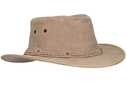 WALKER AND HAWKES Canyon - Outdoor-Hut aus Rindsleder - geflochtenes Hutband - Beige - L (59 cm) von WALKER AND HAWKES