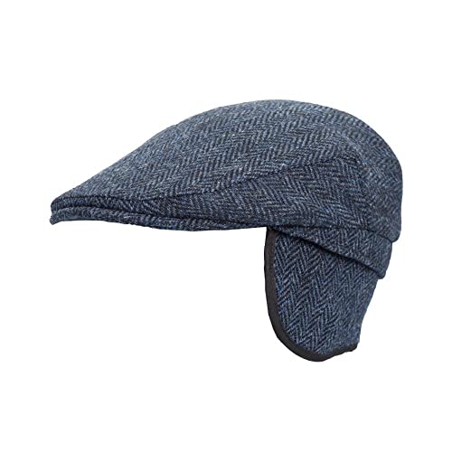 WALKER AND HAWKES - Edward - Unisex Schiebermütze mit Ohrenklappen - Harris Tweed - Mitternachtsblau - XXL (61cm) von WALKER AND HAWKES