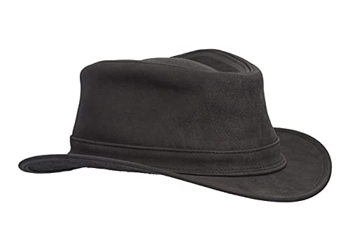 WALKER AND HAWKES - Fedora-Hut aus Rindsleder - schmale Krempe - Schwarz - XL (60 cm) von WALKER AND HAWKES