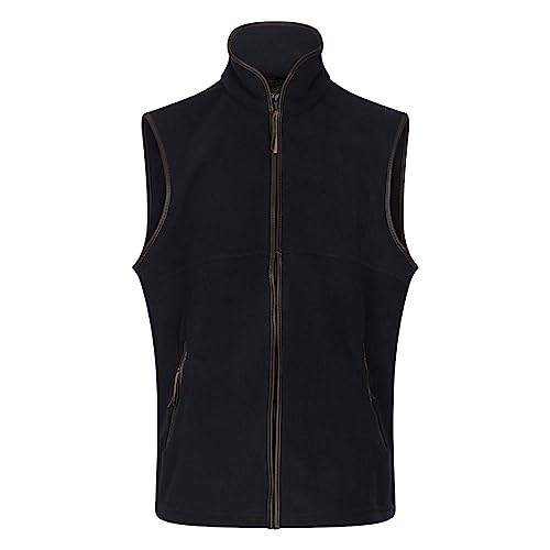 WALKER AND HAWKES Hampton - Herren Fleece-Weste mit Rändern aus Leder - Dunkelblau - S von WALKER AND HAWKES