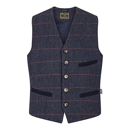 WALKER AND HAWKES Herren Anzugweste aus Tweed mit Teflon - Blauer Tweed - 3XL von WALKER AND HAWKES