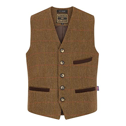 WALKER AND HAWKES Herren Anzugweste aus Tweed mit Teflon - Braun Tweed - 2XL von WALKER AND HAWKES