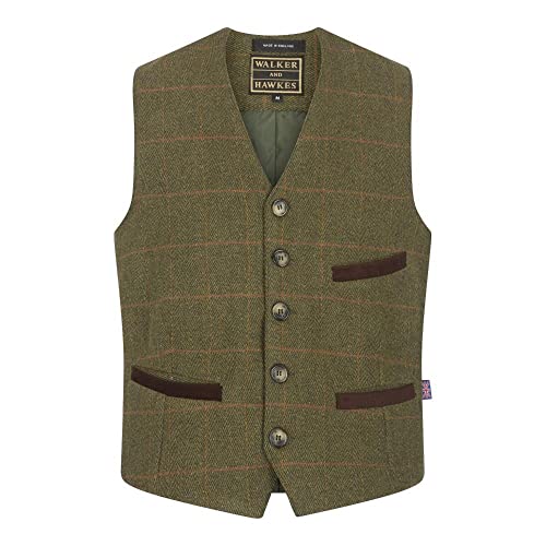 WALKER AND HAWKES Herren Anzugweste aus Tweed mit Teflon - Dunkles Salbeigrün - 3XL von WALKER AND HAWKES