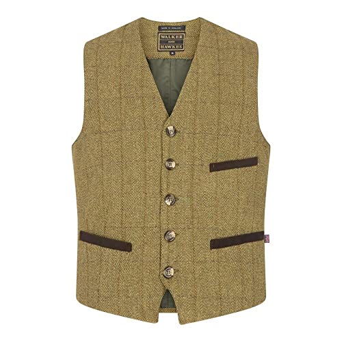 WALKER AND HAWKES Herren Anzugweste aus Tweed mit Teflon - Helles Salbeigrün - S von WALKER AND HAWKES