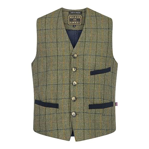 WALKER AND HAWKES Herren Anzugweste aus Tweed mit Teflon - Marineblauer Streifen - M von WALKER AND HAWKES