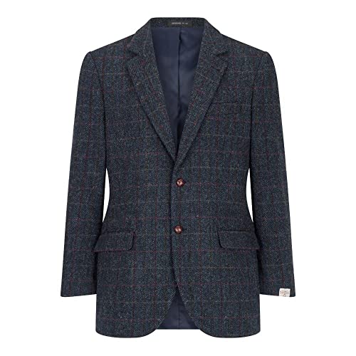 WALKER AND HAWKES Herren Country-Blazer - Klassische Jacke - Harris-Tweed - Tartanmuster - Royalblau - EU 56 (UK 46) von WALKER AND HAWKES