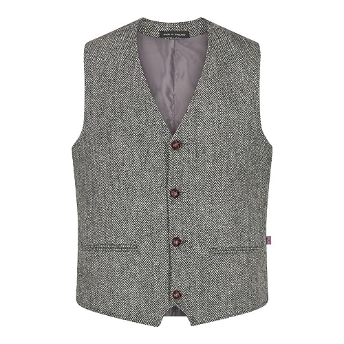 WALKER AND HAWKES Herren Country-Weste - Klassisch Schottisch aus Harris-Tweed - Fischgrätmuster - Stahlgrau - EU 48 (UK 38) von WALKER AND HAWKES
