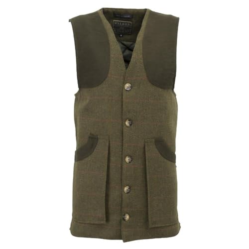 WALKER AND HAWKES Herren Country-Weste aus Tweed - für die Jagd geeignet - Dunkles Salbeigrün - 2XL (46"-48") von WALKER AND HAWKES