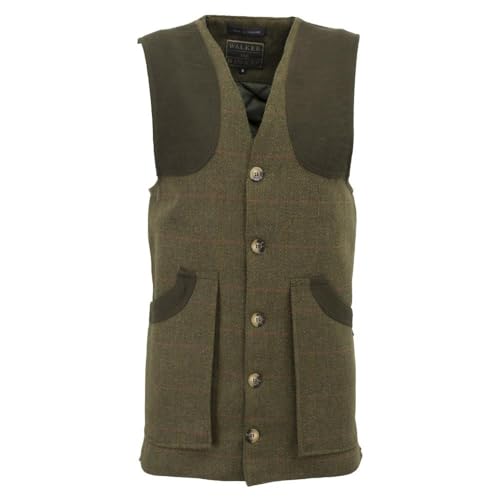 WALKER AND HAWKES Herren Country-Weste aus Tweed - für die Jagd geeignet - Dunkles Salbeigrün - 3XL (48"-50") von WALKER AND HAWKES