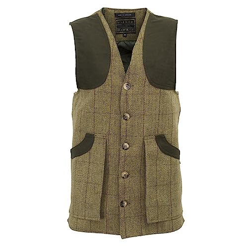 WALKER AND HAWKES Herren Country-Weste aus Tweed - für die Jagd geeignet - Helles Salbeigrün - 3XL (48"-50") von WALKER AND HAWKES