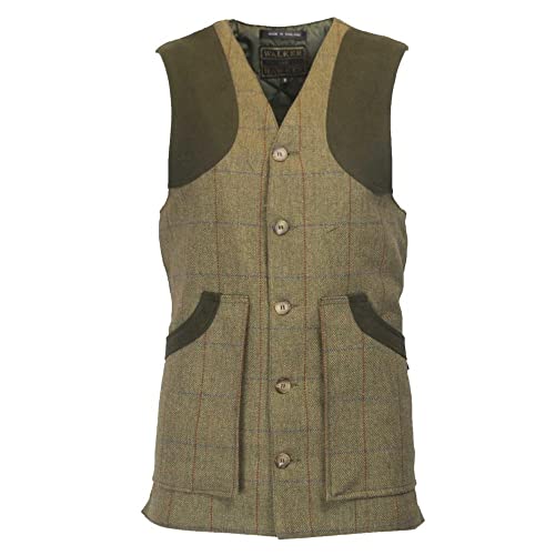 WALKER AND HAWKES Herren Country-Weste aus Tweed - für die Jagd geeignet - Waldgrün - Größe L (42"-44") von WALKER AND HAWKES