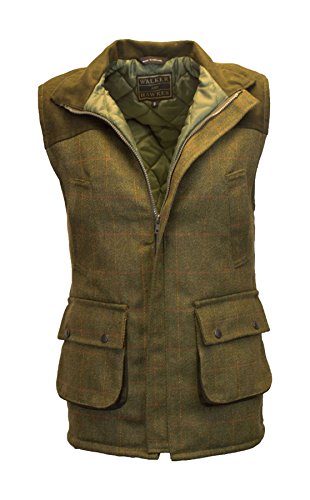 WALKER AND HAWKES Herren Country-Weste aus Tweed mit verstärkten Schultern - für die Jagd geeignet - Dunkles Salbeigrün - Größe L (42"-44") von WALKER AND HAWKES