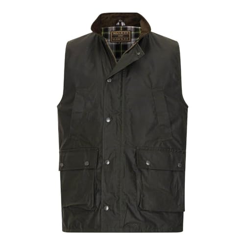 WALKER AND HAWKES Herren Country-Weste gewachst - Olivgrün - Größe 5XL (52"-54") von WALKER AND HAWKES
