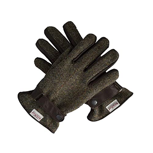 WALKER AND HAWKES Herren Handschuhe - aus schottischem Harris-Tweed & Leder - Overcheck-Tartanmuster - Dunkelgrau - L von WALKER AND HAWKES