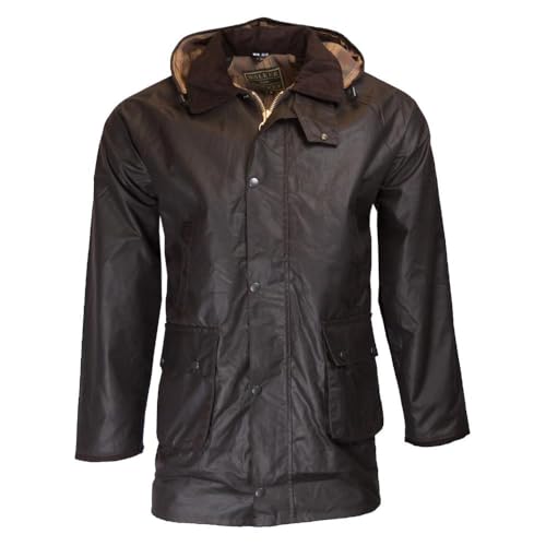 WALKER AND HAWKES Herren Jacke mit Poacher‘s Pocket - gewachst - Country-Stil - mit Kupferseide - Braun - M (40"-42") von WALKER AND HAWKES