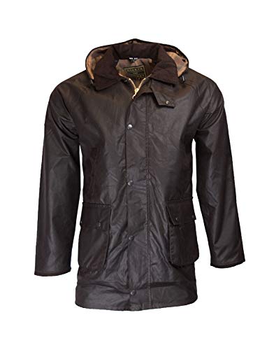 WALKER AND HAWKES Herren Jacke mit Poacher‘s Pocket - gewachst - Country-Stil - mit Kupferseide - Braun - S (38"-40") von WALKER AND HAWKES