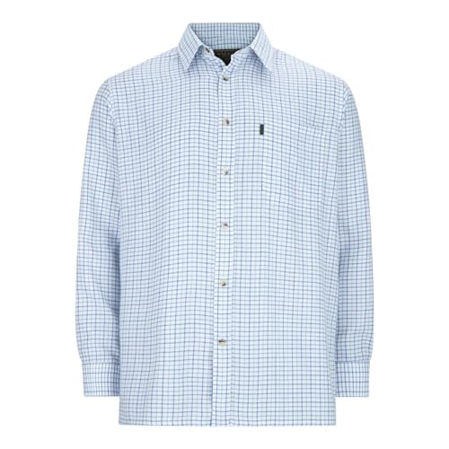 WALKER AND HAWKES Herren Langarmshirt im Country-Stil - mit Baumwollanteil - pflegeleicht - kariert - Blau - Large von WALKER AND HAWKES
