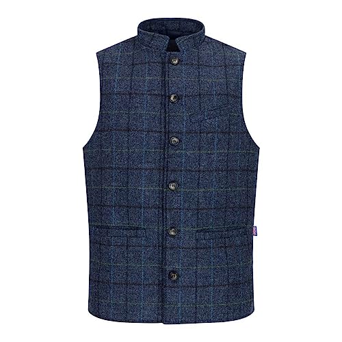 WALKER AND HAWKES - Nehru - Herren Herren Weste aus Abraham Moon Tweed - Königliche Marine - XXL von WALKER AND HAWKES