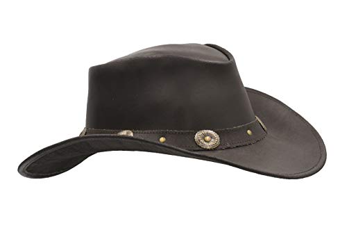 WALKER AND HAWKES Outdoor-Cowboyhut aus Rindsleder - mit Conchos - Dunkelbraun - 2XL (61cm) von WALKER AND HAWKES