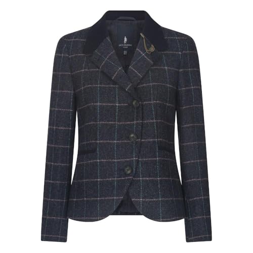 WALKER AND HAWKES Sasha - Damen Blazer aus Tweed - Prussian Purple Check - 38 von WALKER AND HAWKES