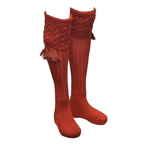 WALKER AND HAWKES Sutherland - Herren Strümpfe mit passenden Zierbändern - für die Jagd geeignet - Ziegelrot - Größe L von WALKER AND HAWKES