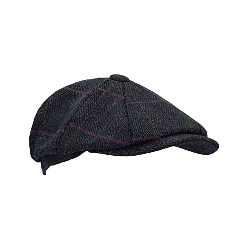 WALKER AND HAWKES Unisex Bakerboy-Ballonmütze aus Tweed - 8-Panel-Konstruktion - Blauer Tweed - 2XL (61cm) von WALKER AND HAWKES