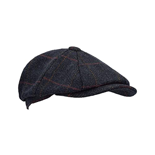 WALKER AND HAWKES Unisex Bakerboy-Ballonmütze aus Tweed - 8-Panel-Konstruktion - Blauer Tweed - 3XL (62cm) von WALKER AND HAWKES